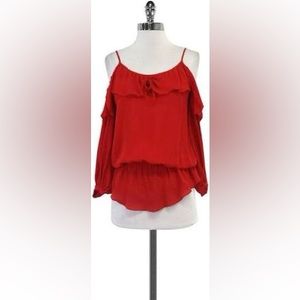 Parker red silk cold shoulder mid sleeve size M